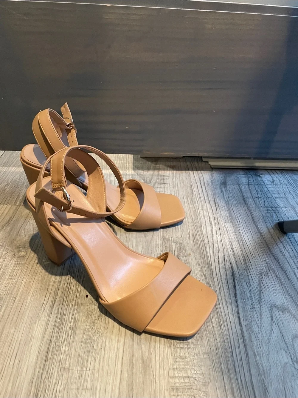 A New Day Women's Tan Block Heel Ankle Strap Sandals